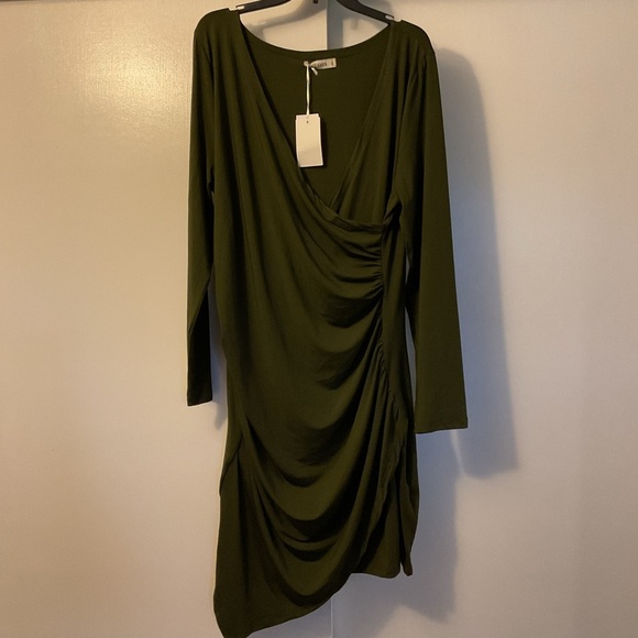 7. NWT Grace Karin Long Sleeve Cinched Waist Olive Green Dress Size 2XL - Picture 1 of 7